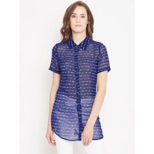 Royal Blue printed shrug as shirt style Royal Blue printed shrug as shirt style