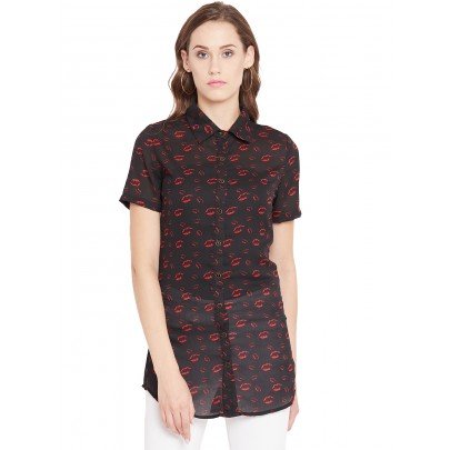 Black printed shrug as shirt style