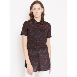 Black printed shrug as shirt style Black printed shrug as shirt style