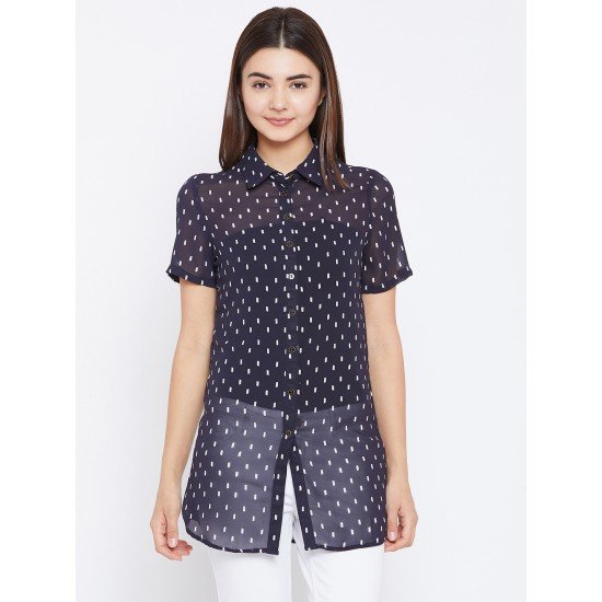 Navy Blue printed shrug as shirt style Navy Blue printed shrug as shirt style