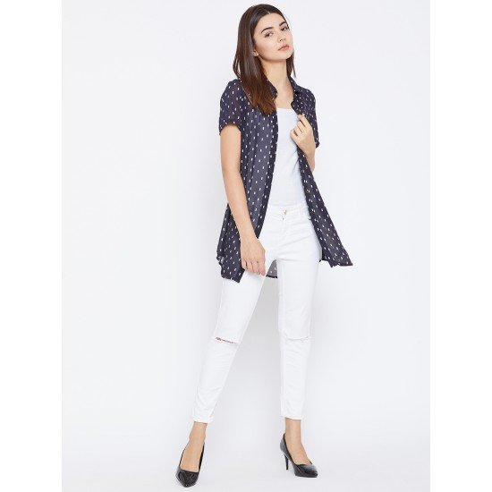 Navy Blue printed shrug as shirt style Navy Blue printed shrug as shirt style