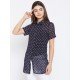 Navy Blue printed shrug as shirt style Navy Blue printed shrug as shirt style