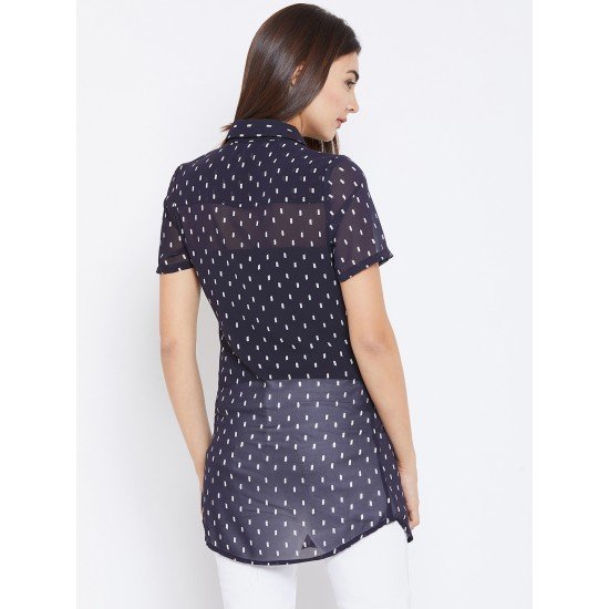 Navy Blue printed shrug as shirt style Navy Blue printed shrug as shirt style