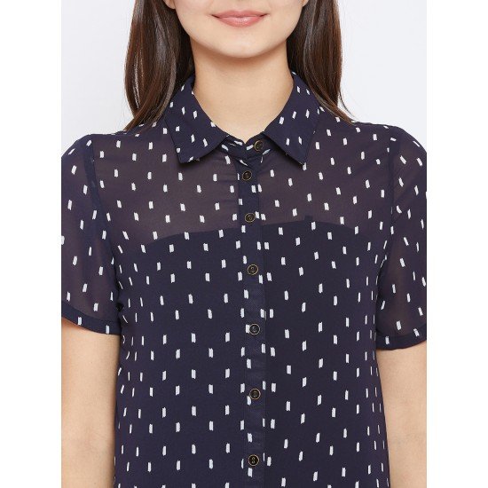 Navy Blue printed shrug as shirt style Navy Blue printed shrug as shirt style