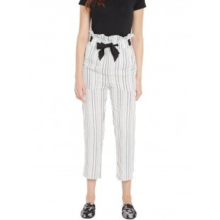 Women's ivory grey stripes high waist trouser  Women's ivory grey stripes high waist trouser