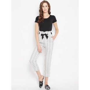 Women's ivory grey stripes high waist trouser Women's ivory grey stripes high waist trouser