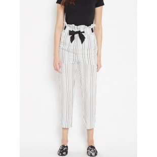 Women's ivory grey stripes high waist trouser  Women's ivory grey stripes high waist trouser