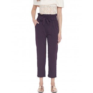 Women's solid plum pleated high waist trouser  Women's solid plum pleated high waist trouser