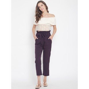Women's solid plum pleated high waist trouser Women's solid plum pleated high waist trouser