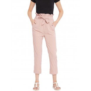 Women's solid rose gold pleated high waist trouser  Women's solid rose gold pleated high waist trouser