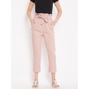 Women's solid rose gold pleated high waist trouser  Women's solid rose gold pleated high waist trouser