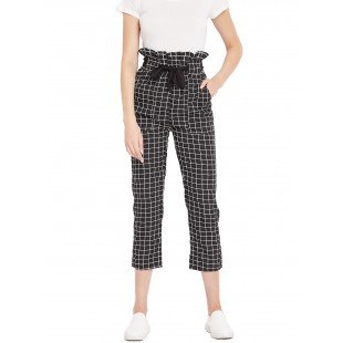 Women's black and white plaid pleated high waist trouser  Women's black and white plaid pleated high waist trouser