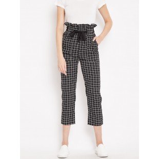 Women's black and white plaid pleated high waist trouser  Women's black and white plaid pleated high waist trouser