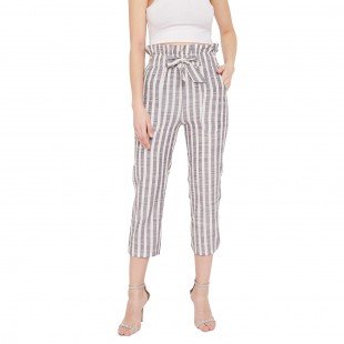 Women White and Grey Stripe Cigarette Trouser Women White and Grey Stripe Cigarette Trouser
