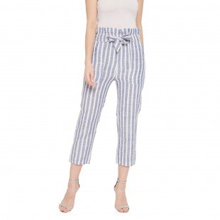 Women White and Blue Stripe Cigarette Trouser Women White and Blue Stripe Cigarette Trouser