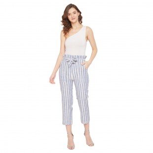 Women White and Blue Stripe Cigarette Trouser Women White and Blue Stripe Cigarette Trouser