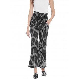 Women's black and white plaid print high waist bootcut trouser Women's black and white plaid print high waist bootcut trouser