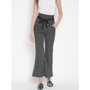 Women's black and white plaid print high waist bootcut trouser Women's black and white plaid print high waist bootcut trouser
