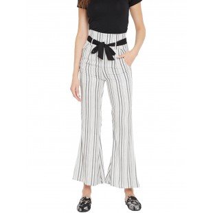 Women's ivory and grey stripes high waist bootcut trouser Women's ivory and grey stripes high waist bootcut trouser