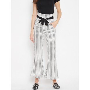 Women's ivory and grey stripes high waist bootcut trouser Women's ivory and grey stripes high waist bootcut trouser