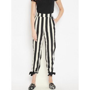 Women's black and white stripes elasticed waist trouser Women's black and white stripes elasticed waist trouser