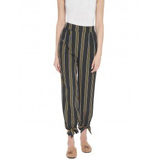 Women's navy blue multicolour stripes elasticed waist trouser Women's navy blue multicolour stripes elasticed waist trouser