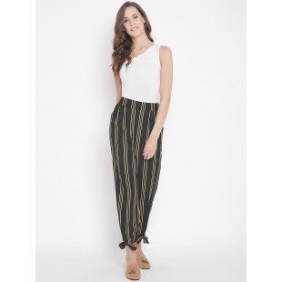 Women's navy blue multicolour stripes elasticed waist trouser Women's navy blue multicolour stripes elasticed waist trouser