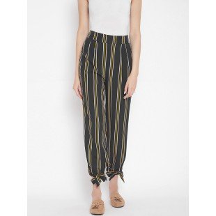 Women's navy blue multicolour stripes elasticed waist trouser Women's navy blue multicolour stripes elasticed waist trouser