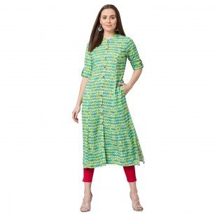 Women Green Printed A-Line Kurta Women Green Printed A-Line Kurta