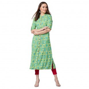 Women Green Printed A-Line Kurta Women Green Printed A-Line Kurta
