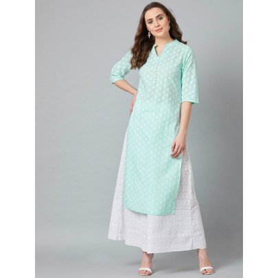 Women Turquoise Blue Printed Straight Kurta