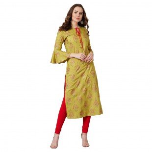 Women Mustard Yellow Printed A-Line Kurta Women Mustard Yellow Printed A-Line Kurta