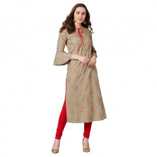 Women Beige & Red Floral Printed Straight Kurta Women Beige & Red Floral Printed Straight Kurta