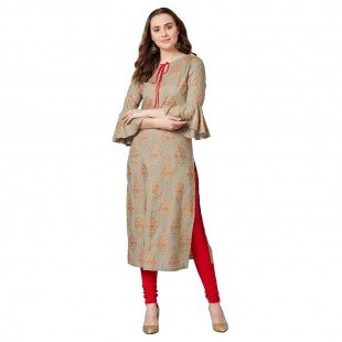 Women Beige & Red Floral Printed Straight Kurta Women Beige & Red Floral Printed Straight Kurta
