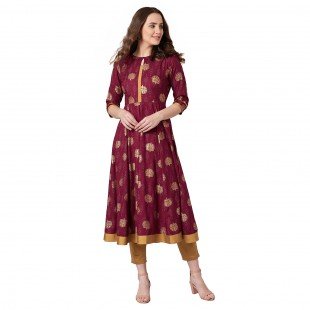 Women Maroon Printed Anarkali Kurta Women Maroon Printed Anarkali Kurta