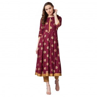 Women Maroon Printed Anarkali Kurta Women Maroon Printed Anarkali Kurta