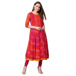 Women Red & Orange Printed Anarkali Kurta Women Red & Orange Printed Anarkali Kurta