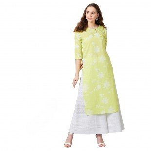 Women Lime Green Printed Straight Kurta Women Lime Green Printed Straight Kurta
