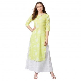 Women Lime Green Printed Straight Kurta Women Lime Green Printed Straight Kurta