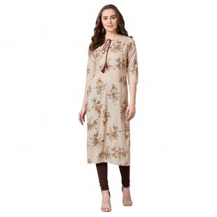 Women Beige Floral Printed Straight Kurta Women Beige Floral Printed Straight Kurta