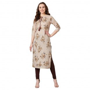Women Beige Floral Printed Straight Kurta Women Beige Floral Printed Straight Kurta