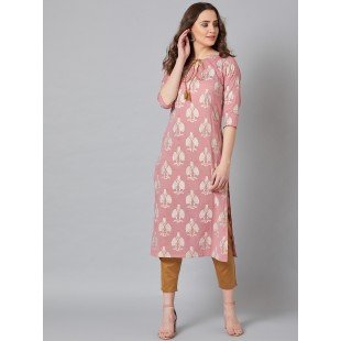 Women Pink & Mustard Yellow Floral Print Straight Kurta Women Pink & Mustard Yellow Floral Print Straight Kurta