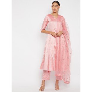 Women  Rose Gold with Gold Thread Angrakha Style Kurta Set with Dupatta Women  Rose Gold with Gold Thread Angrakha Style Kurta Set with Dupatta