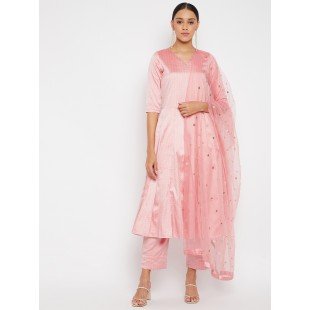Women  Rose Gold with Gold Thread Angrakha Style Kurta Set with Dupatta Women  Rose Gold with Gold Thread Angrakha Style Kurta Set with Dupatta