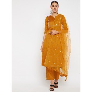 Women Mustard Blue Sequin Straight Kurta Set with Dupatta Women Mustard Blue Sequin Straight Kurta Set with Dupatta