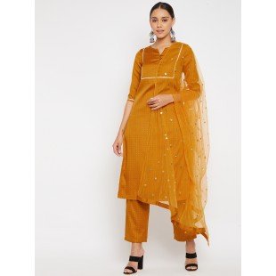 Women Mustard Blue Sequin Straight Kurta Set with Dupatta Women Mustard Blue Sequin Straight Kurta Set with Dupatta