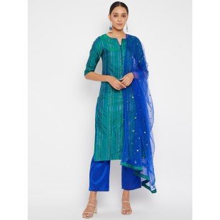 Women Green Blue Sequin Straight Kurta Set with Dupatta Women Green Blue Sequin Straight Kurta Set with Dupatta