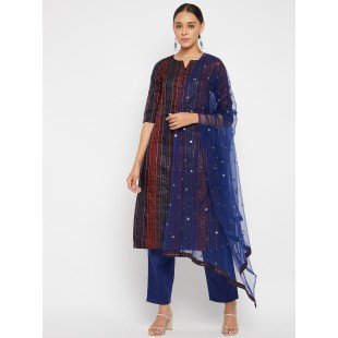 Women Maroon Blue Sequin Straight Kurta Set with Dupatta Women Maroon Blue Sequin Straight Kurta Set with Dupatta