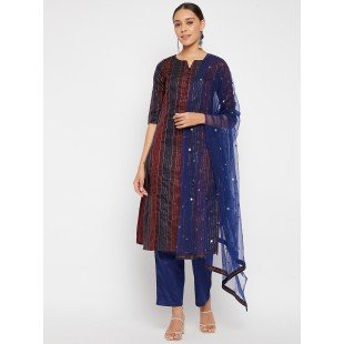 Women Maroon Blue Sequin Straight Kurta Set with Dupatta Women Maroon Blue Sequin Straight Kurta Set with Dupatta