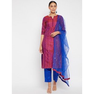 Women Purple Blue Sequin Straight Kurta Set with Dupatta Women Purple Blue Sequin Straight Kurta Set with Dupatta